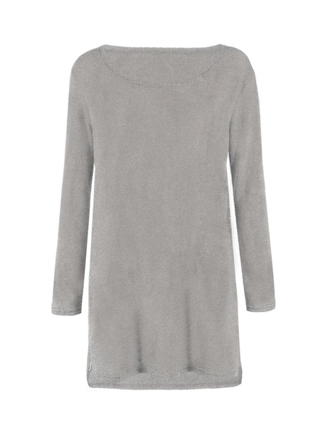 Fluffy Zipper Long Sleeve Casual H-line T-shhirts
